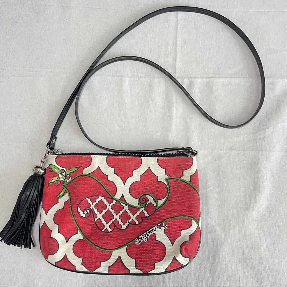 Brighton “Love Dove” Canvas Crossbody zip closure Purse